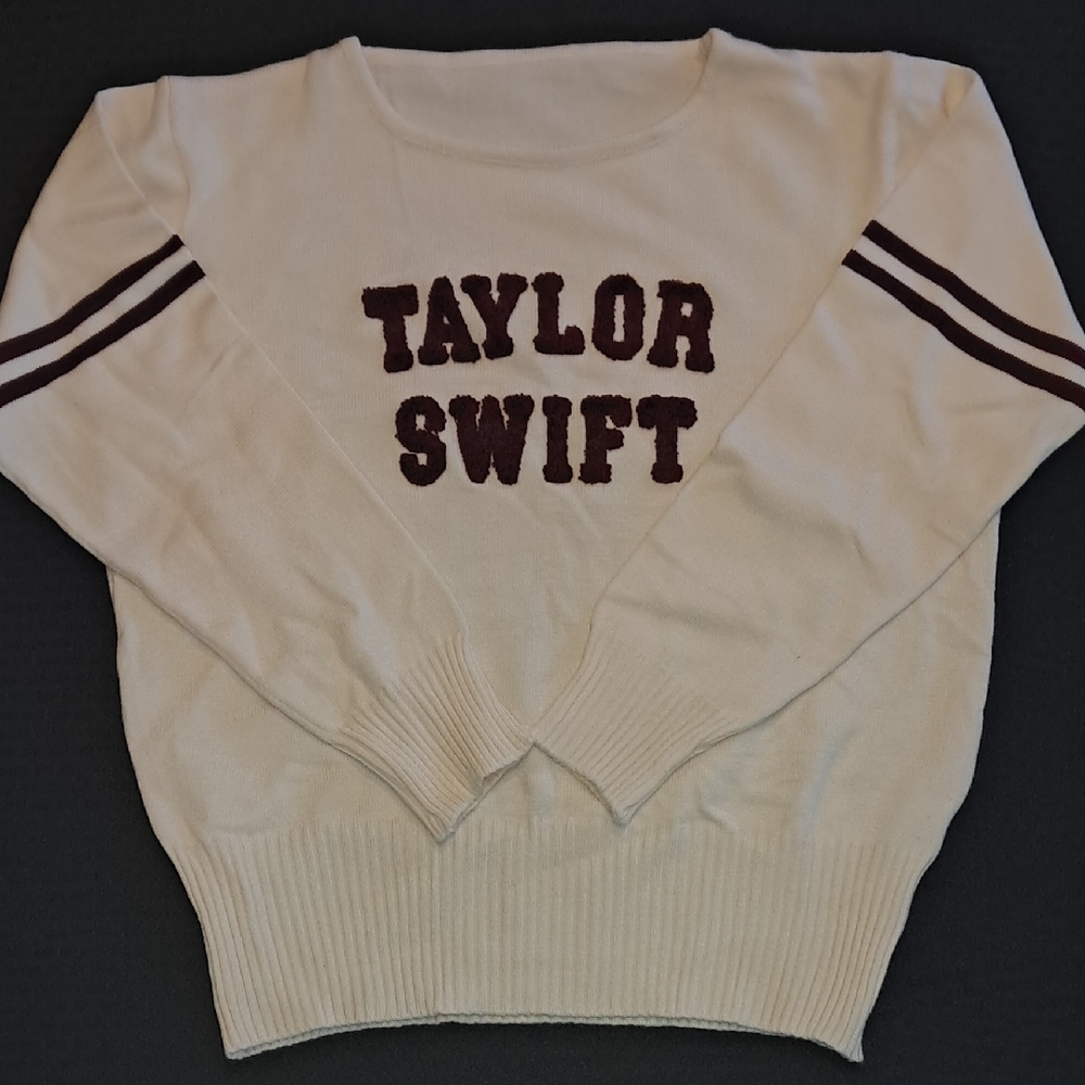 Cream Sweater with Maroon Text